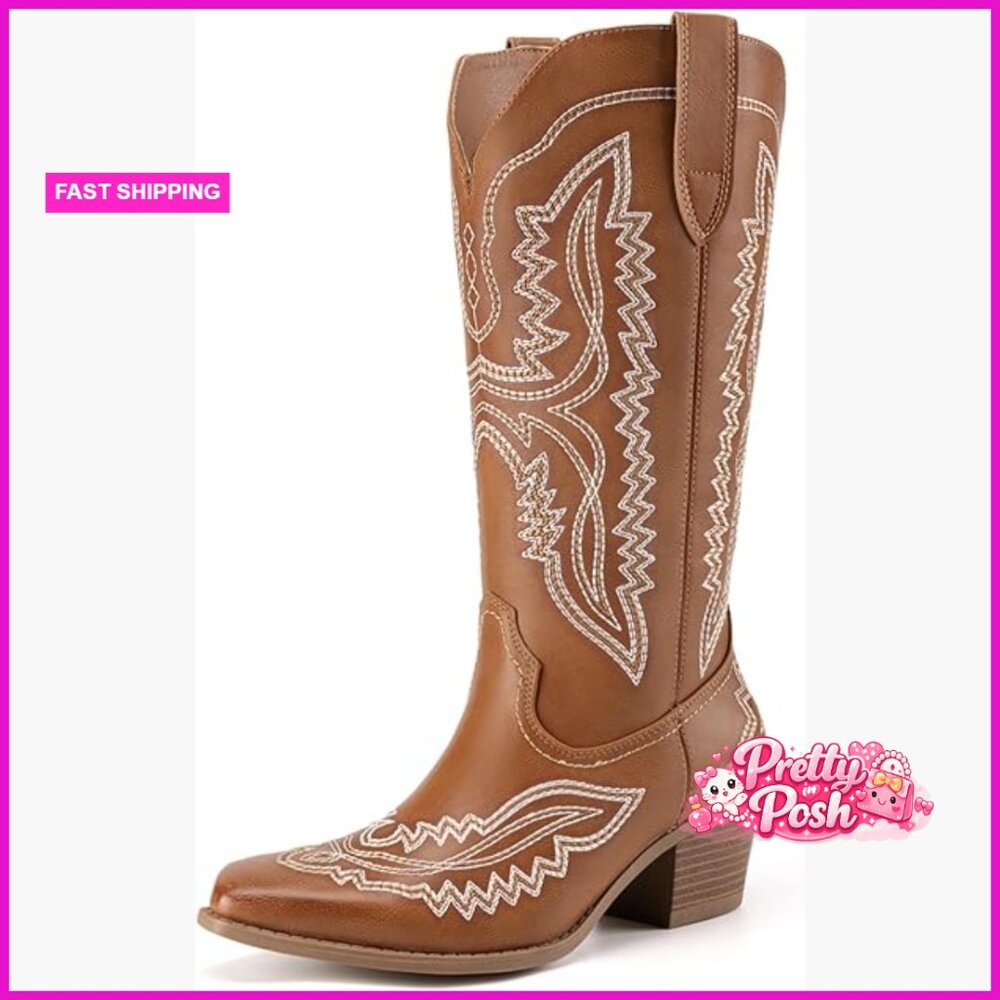 Square Toe Embroidery Western Mid Calf Cowboy Boots